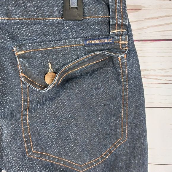 FREESOUL Funamentals Sake Jeans Straight Leg Low Rise W26 L33 Dark Blue Denim - Picture 7 of 15